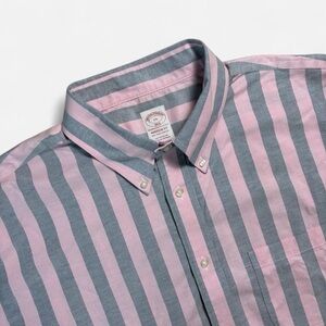 Brooks Brothers Pink Striped Short Sleeve Button Shirt Size XXL Madison Fit NWT